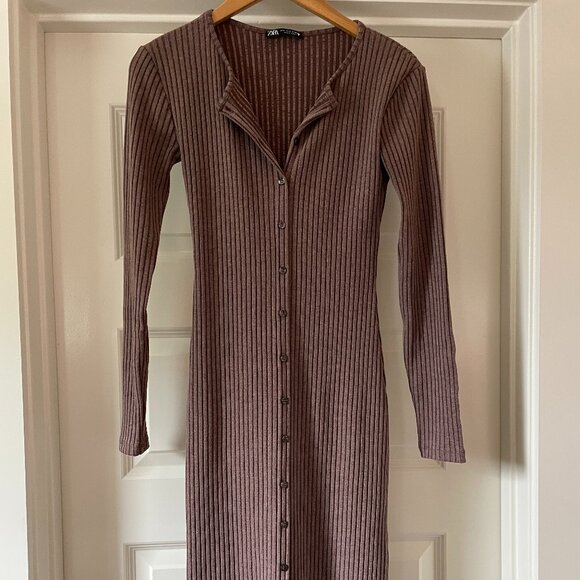(Zara) chocolate ribbed knit dress - Picture 1 of 2